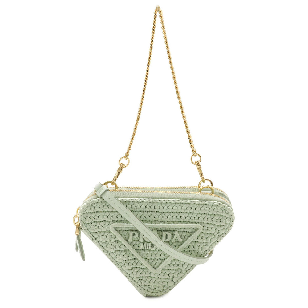 Prada Containeri Crochet Bag Chain Shoulder Raffia Leather Green